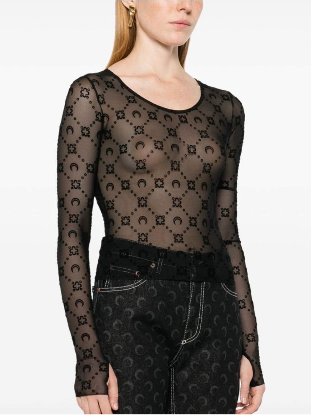 Marine Serre 'Borderline' Monogram Sheer Mesh Mock Neck Top - Picture 2 of 9